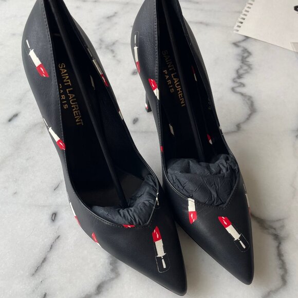 Saint Laurent Lipstick Print Leather Pumps - Picture 11 of 15